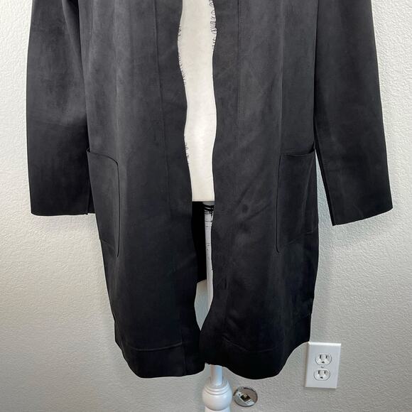 Carmen Marc Valvo Black Faux Suede Open Front Cardigan Jacket NWOT Medium - Picture 6 of 12